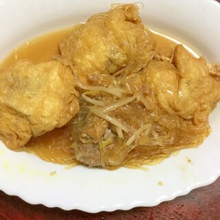 豚ひき肉と春雨とモヤシの巾着煮【今日の献立】